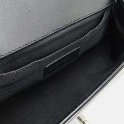 Pre Owned Chanel Boy Chanel Matelasse Coco Mark Chain Shoulder Bag In Black Enamel Leather 