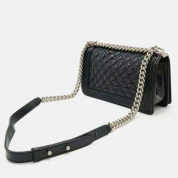 Pre Owned Chanel Boy Chanel Matelasse Coco Mark Chain Shoulder Bag In Black Enamel Leather 