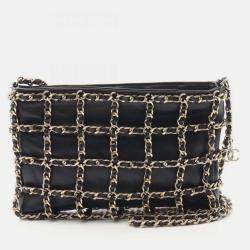 Pre Owned Chanel Shoulder Bag Lambskin Leather Black