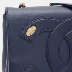 Pre Owned Chanel Coco Mark Mini Chain Shoulder Bag In Blue Calfskin