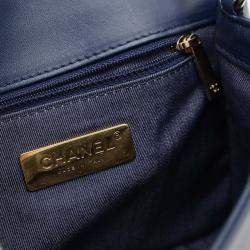 Pre Owned Chanel Coco Mark Mini Chain Shoulder Bag In Blue Calfskin