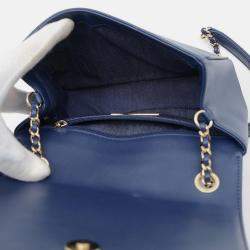 Pre Owned Chanel Coco Mark Mini Chain Shoulder Bag In Blue Calfskin