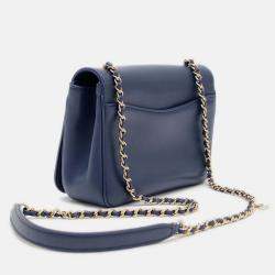 Pre Owned Chanel Coco Mark Mini Chain Shoulder Bag In Blue Calfskin