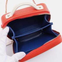 Pre Owned Chanel Cc Filigree Small Vanity Bag Shoulder Grained Calfskin Leather Blue Red White