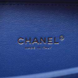 Pre Owned Chanel Cc Filigree Small Vanity Bag Shoulder Grained Calfskin Leather Blue Red White
