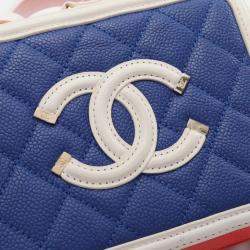 Pre Owned Chanel Cc Filigree Small Vanity Bag Shoulder Grained Calfskin Leather Blue Red White