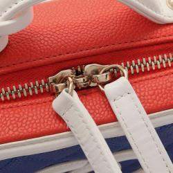 Pre Owned Chanel Cc Filigree Small Vanity Bag Shoulder Grained Calfskin Leather Blue Red White