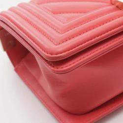 Pre Owned Chanel Boy Chanel Small Chevron V-Stitch Shoulder Bag In Lambskin Leather Pink