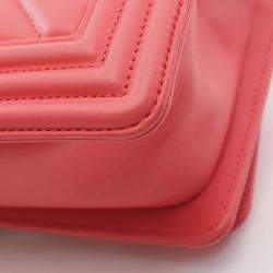 Pre Owned Chanel Boy Chanel Small Chevron V-Stitch Shoulder Bag In Lambskin Leather Pink