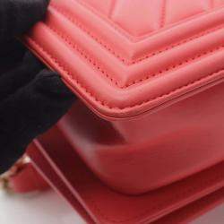 Pre Owned Chanel Boy Chanel Small Chevron V-Stitch Shoulder Bag In Lambskin Leather Pink