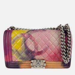 Pre Owned Chanel Boy Chanel Shoulder Bag Leather Metal Multicolor Silver