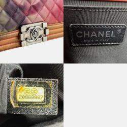 Pre Owned Chanel Boy Chanel Shoulder Bag Leather Metal Multicolor Silver