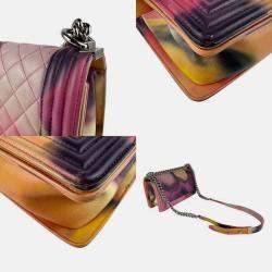 Pre Owned Chanel Boy Chanel Shoulder Bag Leather Metal Multicolor Silver