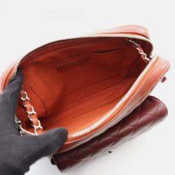 Pre Owned Chanel V-Stitch Chevron Shoulder Bag In Lambskin Leather Brown And Burgundy