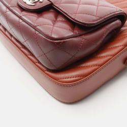 Pre Owned Chanel V-Stitch Chevron Shoulder Bag In Lambskin Leather Brown And Burgundy