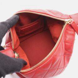 Pre Owned Chanel 19 Disneuf Matelasse Small Hobo Bag Shoulder In Lambskin Leather Red