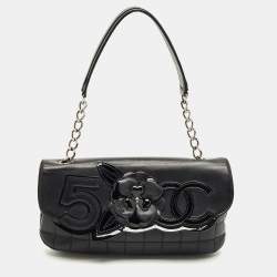 Pre Owned Chanel Black Quilted Leather No.5 Camellia Flap Bag