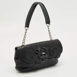 Pre Owned Chanel Black Quilted Leather No.5 Camellia Flap Bag
