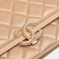Pre Owned Chanel Brown Quilted Metallic Lambskin CC Chic Wallet on Chain