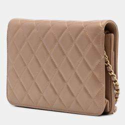 Pre Owned Chanel Brown Quilted Metallic Lambskin CC Chic Wallet on Chain