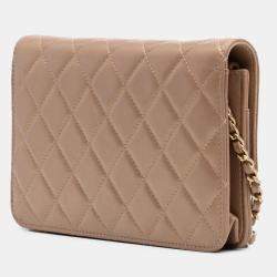 Pre Owned Chanel Brown Quilted Metallic Lambskin CC Chic Wallet on Chain