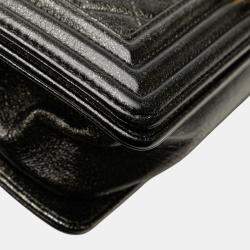 Pre Owned Chanel Black Old Medium Cracked Metallic Calfskin Boy Flap
