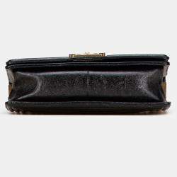 Pre Owned Chanel Black Old Medium Cracked Metallic Calfskin Boy Flap
