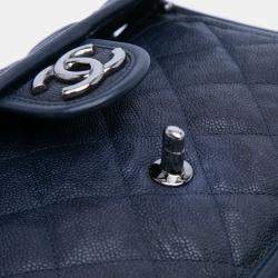 Pre Owned Chanel Navy Blue Medium Caviar French Riviera Flap