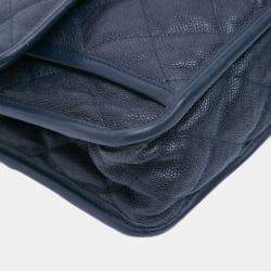 Pre Owned Chanel Navy Blue Medium Caviar French Riviera Flap