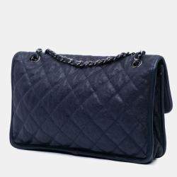 Pre Owned Chanel Navy Blue Medium Caviar French Riviera Flap