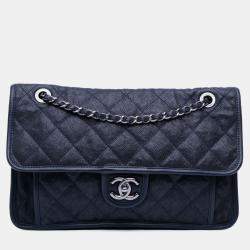 Pre Owned Chanel Navy Blue Medium Caviar French Riviera Flap