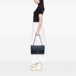 Pre Owned Chanel Navy Blue Medium Caviar French Riviera Flap
