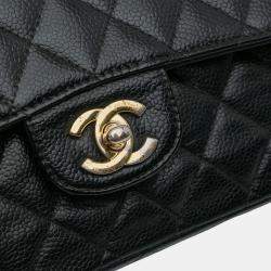 Pre Owned Chanel Black Medium Classic Caviar Double Flap