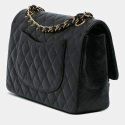Pre Owned Chanel Black Medium Classic Caviar Double Flap