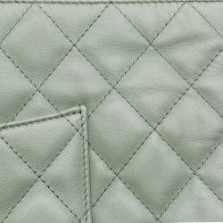Pre Owned Chanel Green Large Quilted Lambskin O Case Clutch