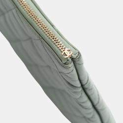 Pre Owned Chanel Green Large Quilted Lambskin O Case Clutch