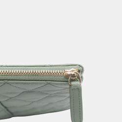 Pre Owned Chanel Green Large Quilted Lambskin O Case Clutch