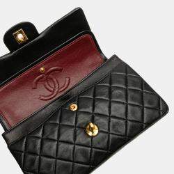 Pre Owned Chanel Black Small Classic Lambskin Double Flap