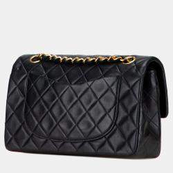 Pre Owned Chanel Black Small Classic Lambskin Double Flap