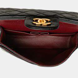 Pre Owned Chanel Black Small Classic Lambskin Double Flap