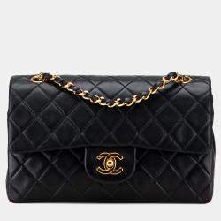 Pre Owned Chanel Black Small Classic Lambskin Double Flap