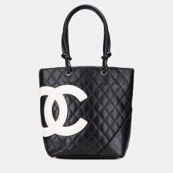 Pre Owned Chanel Black Medium Lambskin Cambon Ligne Tote