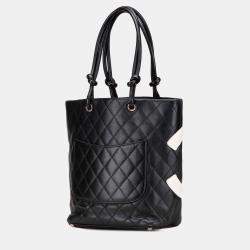 Pre Owned Chanel Black Medium Lambskin Cambon Ligne Tote