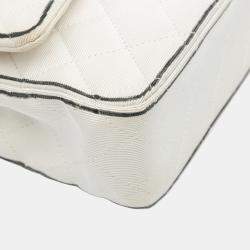 Pre Owned Chanel White Medium Classic Printed Grosgrain Double Flap