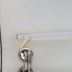 Pre Owned Chanel White Medium Classic Printed Grosgrain Double Flap