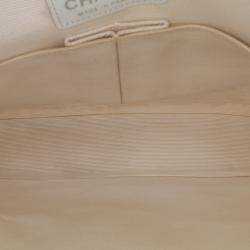 Pre Owned Chanel White Medium Classic Printed Grosgrain Double Flap