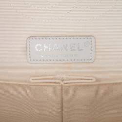 Pre Owned Chanel White Medium Classic Printed Grosgrain Double Flap