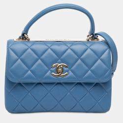 Pre Owned Chanel Blue Small Quilted Lambskin Trendy CC Flap