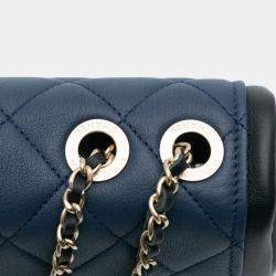 Pre Owned Chanel Blue Medium Bicolor Calfskin Graphic Flap