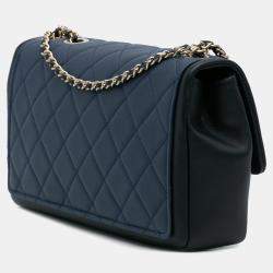 Pre Owned Chanel Blue Medium Bicolor Calfskin Graphic Flap